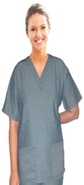 Denim scrub top v neck 2 front pocket solid half sleeve ladies