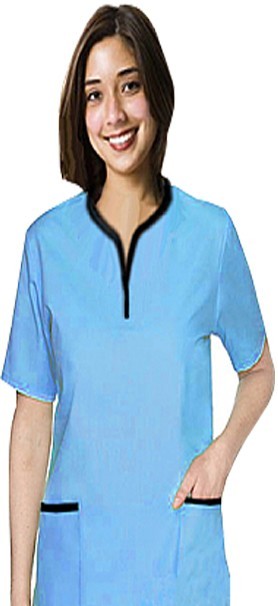 Poplin Top 2 pocket ladies half sleeve tunic top style solid (65% Polyester, 35% Cotton)