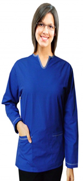 Top 2 pocket ladies u neck full sleeve style solid