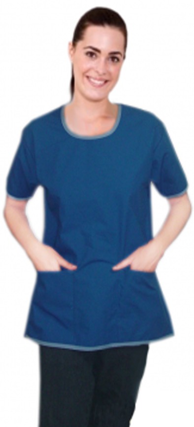 Poplin Top 2 pocket round neck half sleeve with border piping style (65% Polyester, 35% Cotton)