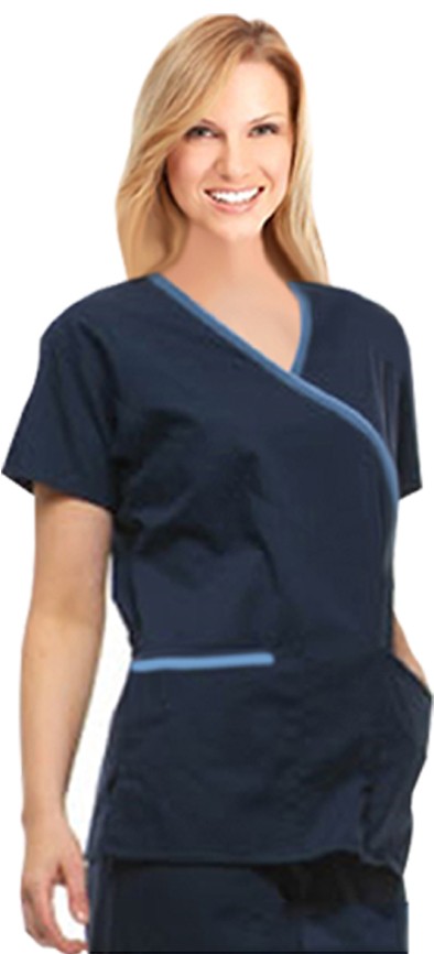 Poplin Top crossover 2 pocket half sleeve solid (65% Polyester, 35% Cotton)