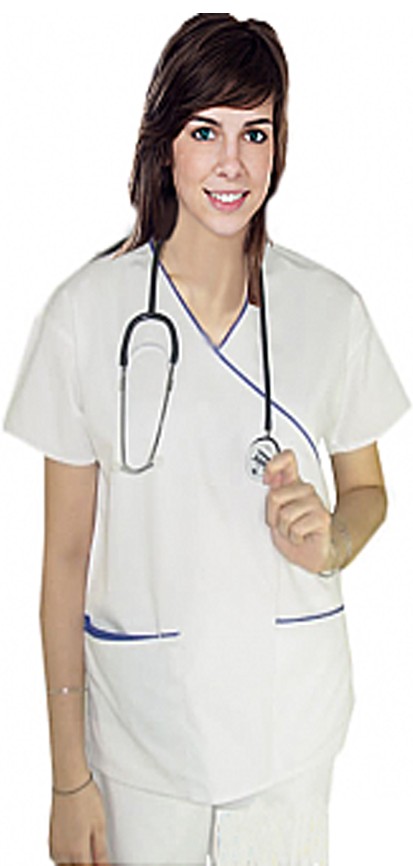 Poplin Top mock wrap 3 pocket half sleeve solid (65% Polyester, 35% Cotton)