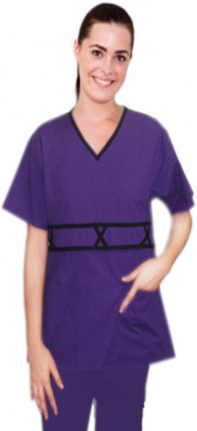 V-neck double piping 3 cross style 5 pocket set half sleeve (top 2 pocket with bottom 3 pocket) in 65% Polyester 35% Cotton