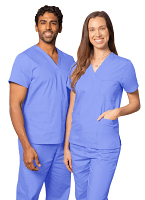 Poplin Scrub set 6 pocket solid unisex with 1 pencil pocket half sleeve (3 pocket top with 1 pencil pocket 3 pocket pant) in (65% Polyester, 35% Cotton fabric)
