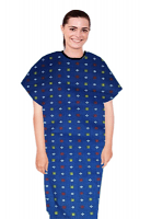 Patient gown 1 chest pocket half sleeve back open tie-able, Shapes Print with Black Piping, Sizes XS-9X