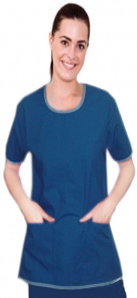 Round neck with border piping style 5 pocket set half sleeve (top 2 pocket with bottom 3 pocket) in 65% Polyester 35% Cotton