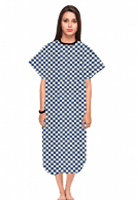Patient gown half sleeve  printed back open, Blue Square Print, Sizes XS-9X
