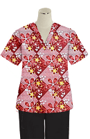 Printed scrub set 4 pocket ladies half sleeve Brown Flowers With Yellow Filling Print (2 pocket top and 2 pocket pant) (100% Polyester Fabric)