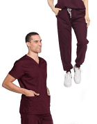 Stretch Unisex Jogger Scrub Set 4 Pockets Half Sleeves, Top 2 Lower Pockets and Jogger Pant 2 Side Pockets with Full Elastic Waistband and Drawstring (Twill White) in 35% Cotton 60% Polyester 5% Spandex