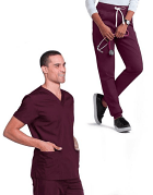 Microfiber Stretch Unisex Jogger Scrub Set 4 Pockets Half Sleeves, Top 2 Lower Pockets and Jogger Pant 2 Side Pockets with Full Elastic Waistband in 97% polyester, 3% spandex and Drawstring (Twill White) 