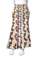 Cargo pockets ladies skirt A Line Full Elastic waistband ladies skirt in Red and Beige flowers with Grey backgroud