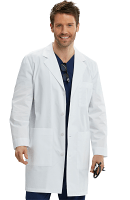 Poplin labcoat unisex full sleeve with plastic buttons 3 pocket solid (35 cotton 65 polyester) fabric weight 4.7 oz in 36 38 40  42 inch lengths 37 colors sizes xxs-12x