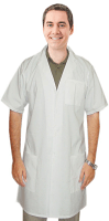 Poplin labcoat unisex half sleeve plastic buttons 3 pocket solid pleated in 36 38 40 42 lengths (65% Polyester, 35% Cotton)