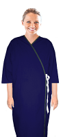 New Microfiber patient gown front open 3/4 sleeve with matching piping tie able, Sizes XS-9X (100% Polyester)