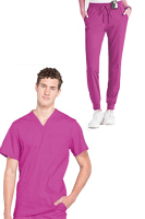 Microfiber Unisex Jogger Scrub Set 9 Pockets Half Sleeves, Top 3 Pockets (1 Chest Pocket and 2 Lower Pockets) and Jogger Pant 6 Pockets (2 Side Pockets, 2 Back Pockets, 2 Cargo Pockets) with Half Elastic Waistband and Matching Drawstring (100% POLYESTER)