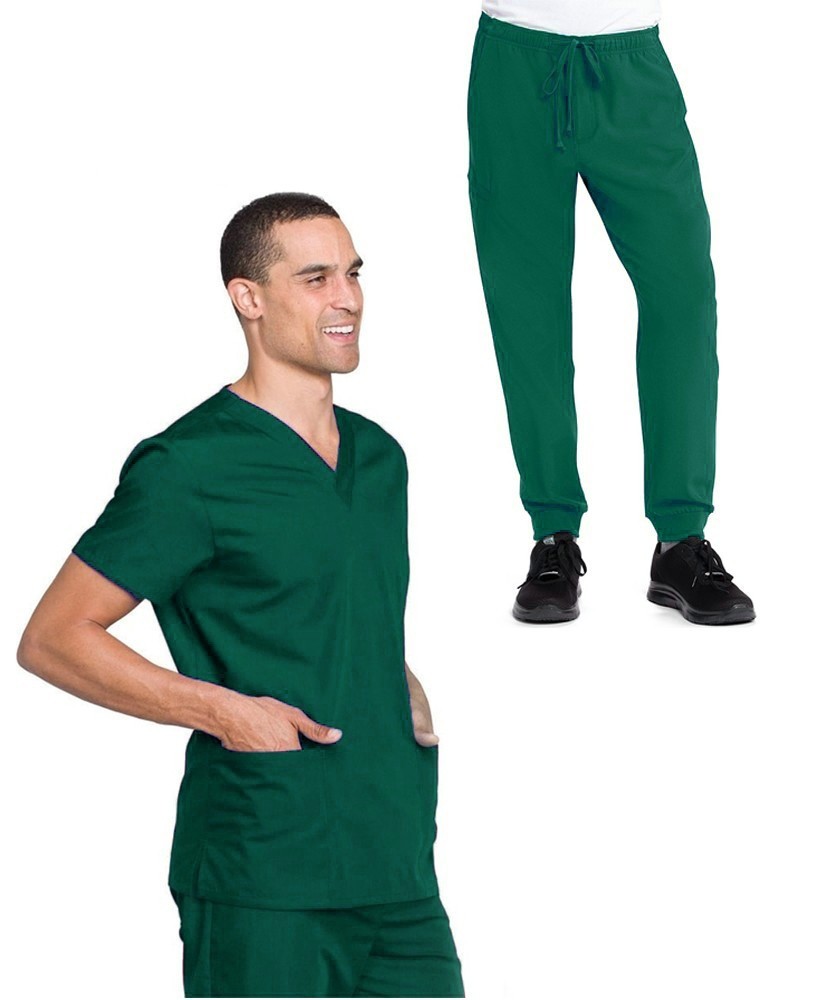 Microfiber Unisex Jogger Scrub Set 5 Pockets Half Sleeves, Top 3 Pockets (1 Chest Pocket and 2 Lower Pockets) and Jogger Pant 2 Side Pockets with Full Elastic Waistband and Drawstring (Twill White) (100% POLYESTER) 