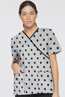 Polka Dots Printed Top Mock Wrap With Black Piping 3 Pocket Half Selves