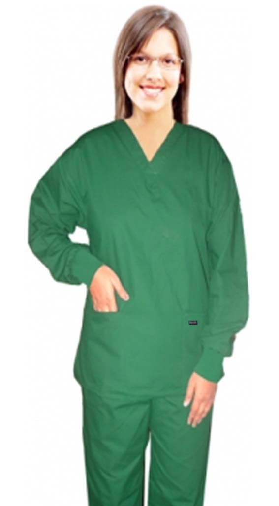 Microfiber Full sleeve with rib scrub set 4 pocket solid ladies (2 pocket top and 2 pocket pant) (100% POLYESTER) 