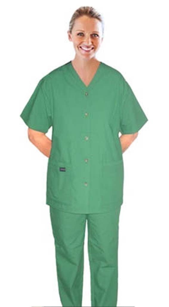 Microfiber Scrub set 6 pocket v neck ladies half sleeves (top 4 pkt with horn buttons (pocket over pocket style) with pencil pkt pant 2 pkt boot cut) (100% POLYESTER) 