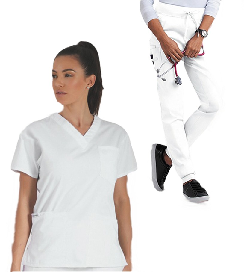 Microfiber Ladies Jogger Scrub Set 6 Pockets Half Sleeves, Top 3 Pockets and 3 Pockets Jogger Pant. (100% POLYESTER) 