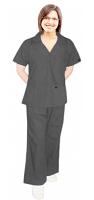 Microfiber Stretch Collar style Scrub Set 4 Pocket ladies 2 pocket top half sleeve with 2 side pockets pant flare leg with drawstring and elastic both in (97% POLYESTER, 3% SPANDEX)