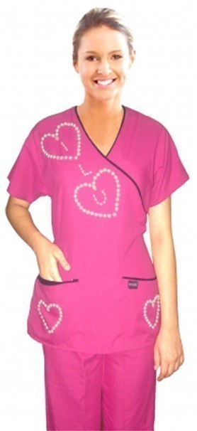 Microfiber Stretch Stylish set love heart style mockwrap set half sleeve (top 3pkt with bottom 2pkt bootcut) in 97% Polyester 3% Spandex