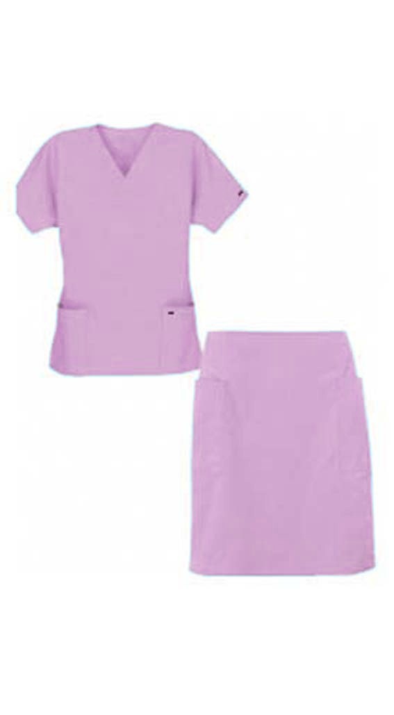 Microfiber Stretch Scrub skirt set 4 pocket ladies half sleeves (2 pocket top 2 pocket skirt) in 97% Polyester 3% Spandex