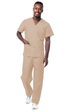 Microfiber Stretch Scrub set 4 pocket solid unisex half sleeve (3 pocket top with normal 1 pocket pant)  in (97% POLYESTER, 3% SPANDEX)