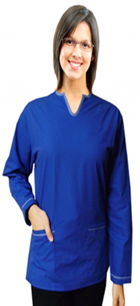 Microfiber Stretch Top 2 pocket ladies u neck full sleeve style solid in (97% POLYESTER, 3% SPANDEX)