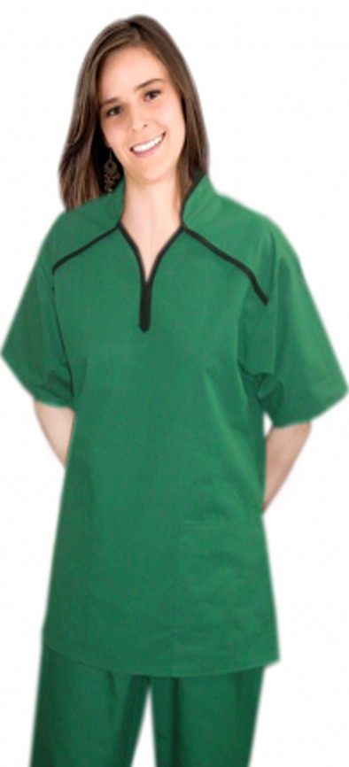 Microfiber Stretch Top 2 pocket m style half sleeve collar ladies scrub top in (97% POLYESTER, 3% SPANDEX)