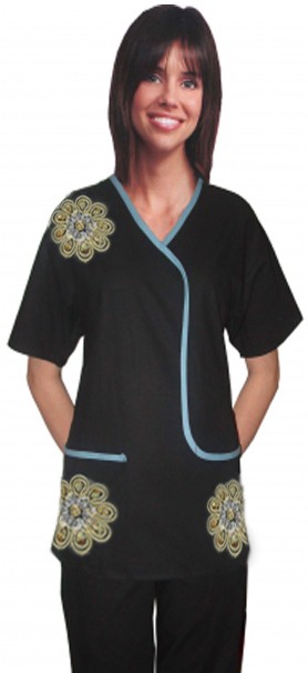 Microfiber Stylish top big golden flower L style top 2 pocket half sleeve (100% Polyester)