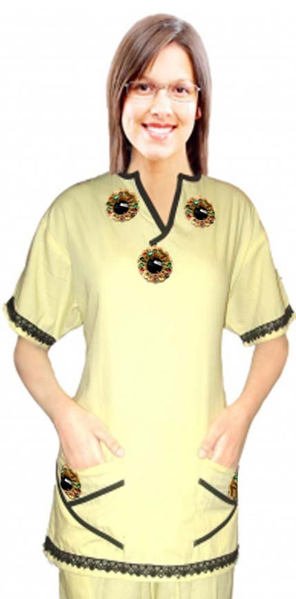 Microfiber Stylish top new bunch flowers style top 2 pocket half sleeve ladies y-neck style (100% Polyester)
