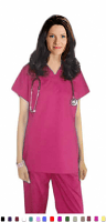 Microfiber Top v neck 1 pocket solid ladies half sleeve (100% POLYESTER) 