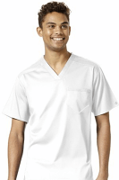 Microfiber Stretch Top v neck 1 pocket unisex reversible solid top half sleeve in 97% Polyester 3% Spandex