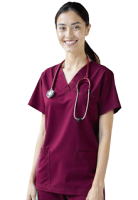 Poplin Top v neck 2 pocket solid half sleeve ladies in 65% polyester, 35% cotton fabric