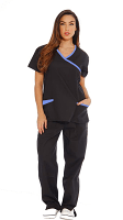 Scrub set mock wrap 5 pocket solid half sleeve (top 3 pocket with bottom 2 pocket boot cut) in 65% Polyester 35% Cotton
