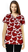 Red hearts Print Scrub Set 4 Pockets Ladies Half Sleeves (2 Pockets Top and 2 Pockets Black Pant)