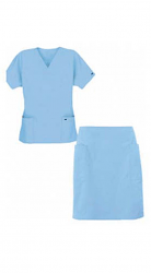 Stretchable Scrub skirt set 4 pocket ladies half sleeves (2 pocket top 2 pocket skirt) in 35% Cotton 63% Polyester 2% Spandex
