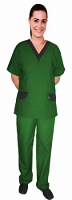 Microfiber a_ set vneck with contrast v with flap at pockets half sleeve (top 2pkt with pant 2 pkt bootcut) (100% POLYESTER) 