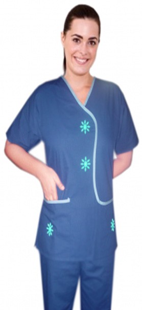 Stretchable Stylish set plastic sunflower style set 5 pocket ladies half sleeve contrast piping l style solid top (top 2pkt with bottom 3pkt)  in 35% Cotton 60% Polyester 5% Spandex