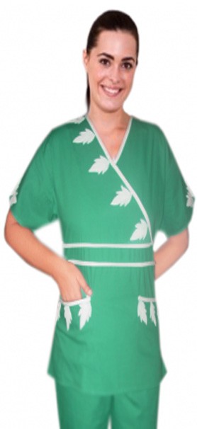 Stretchable Stylish set painted white leaf style crossover set double piping solid 5 pocket half sleeve (top 2pkt with bottom 3pkt) in 35% Cotton 60% Polyester 5% Spandex