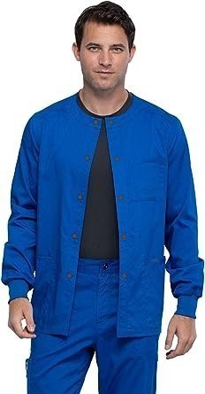 Stretchable Scrub Jacket 3 pocket solid full sleeve unisex with rib and snap button in 35% Cotton 60% Polyester 5% Spandex