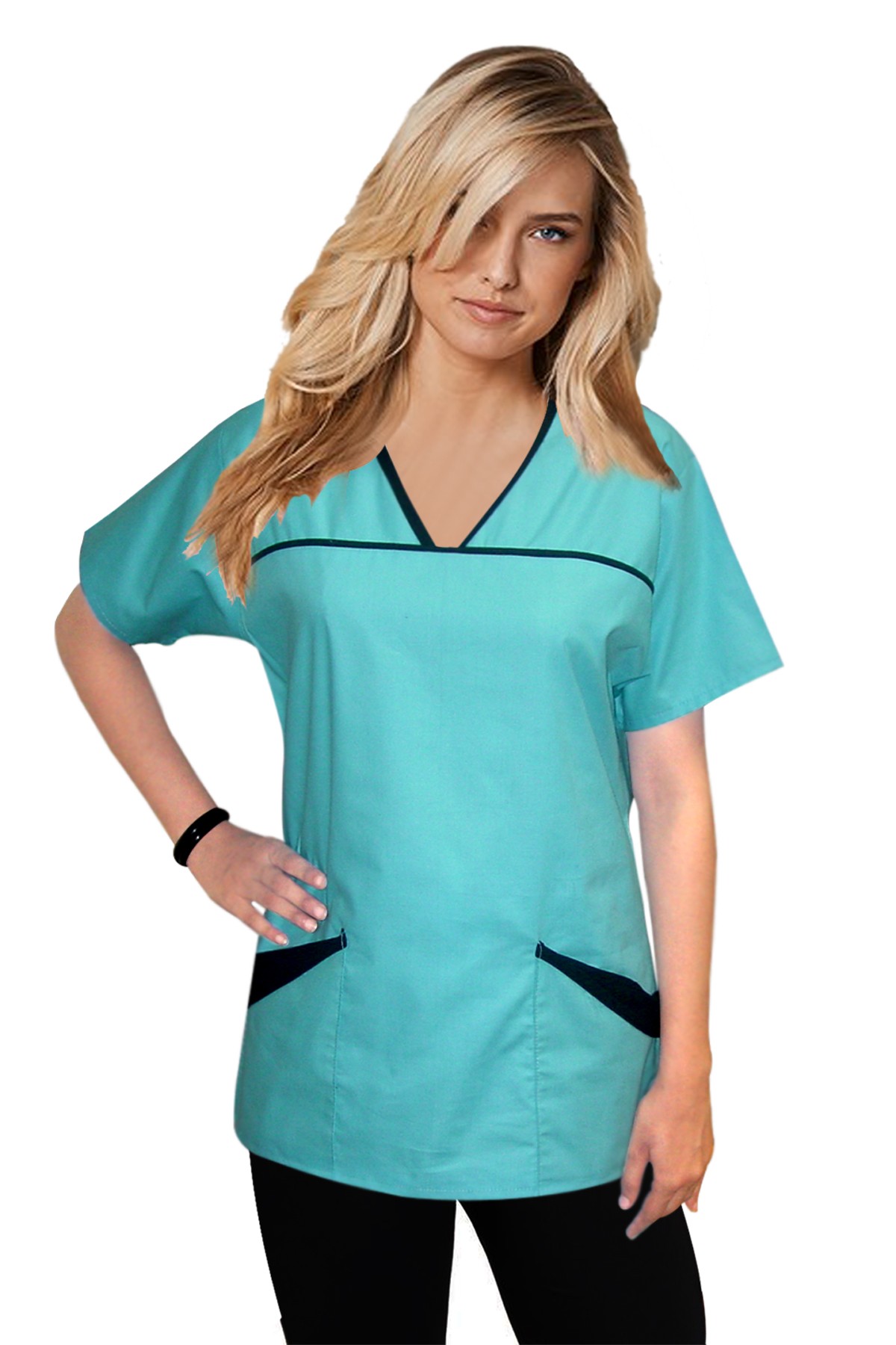 Stretchable Princess Seam 4 pocket top half sleeve in 35% Cotton 63% Polyester 2% Spandex