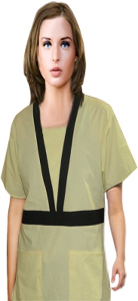Stretchable Empire waist contrast trim 2 pocket half sleeve with matching style in 35% Cotton 63% Polyester 2% Spandex