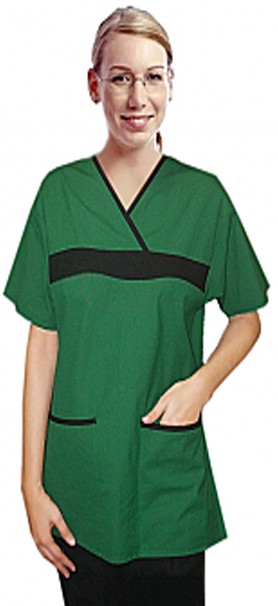Stretchable Top 2 pocket ladies half sleeve fashion contrast style top solid in 35% Cotton 60% Polyester 5% Spandex