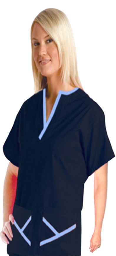 Stretchable Top 2 pocket ladies y-neck half sleeve style solid in 35% Cotton 60% Polyester 5% Spandex