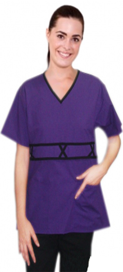 Stretchable Top 2 pocket v-neck half sleeve double piping 3 cross style in 35% Cotton 60% Polyester 5% Spandex