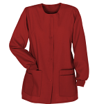Stretch Scrub Jacket 4-Pocket ( angled pockets ) solid ladies Full sleevs with rib and snap button in 35% Cotton 60% Polyester 5% Spandex