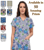 Printed Scrub Top v neck 2 pocket half Sleeve Ladies