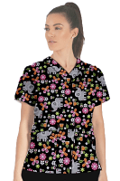 Disney Print Top v Neck 2 Pocket Half Sleeve ladies